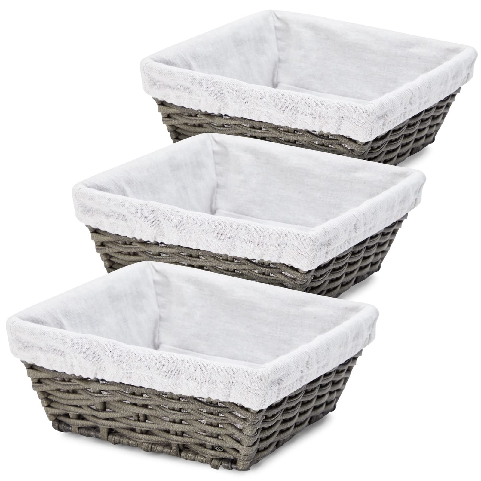 Farmlyn Creek 3-Pack 9 Inch Square Wicker Storage Baskets with Liners - Small Woven Bins for Organizing Kitchen, Closet, Bathroom & Laundry - Perfect for Home Organization, Shelving & Storage Solutions