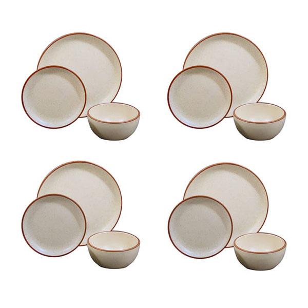 12-Piece Beige & Brown Della Terra Dinnerware Set - Elegant Tableware for Everyday Dining & Entertaining