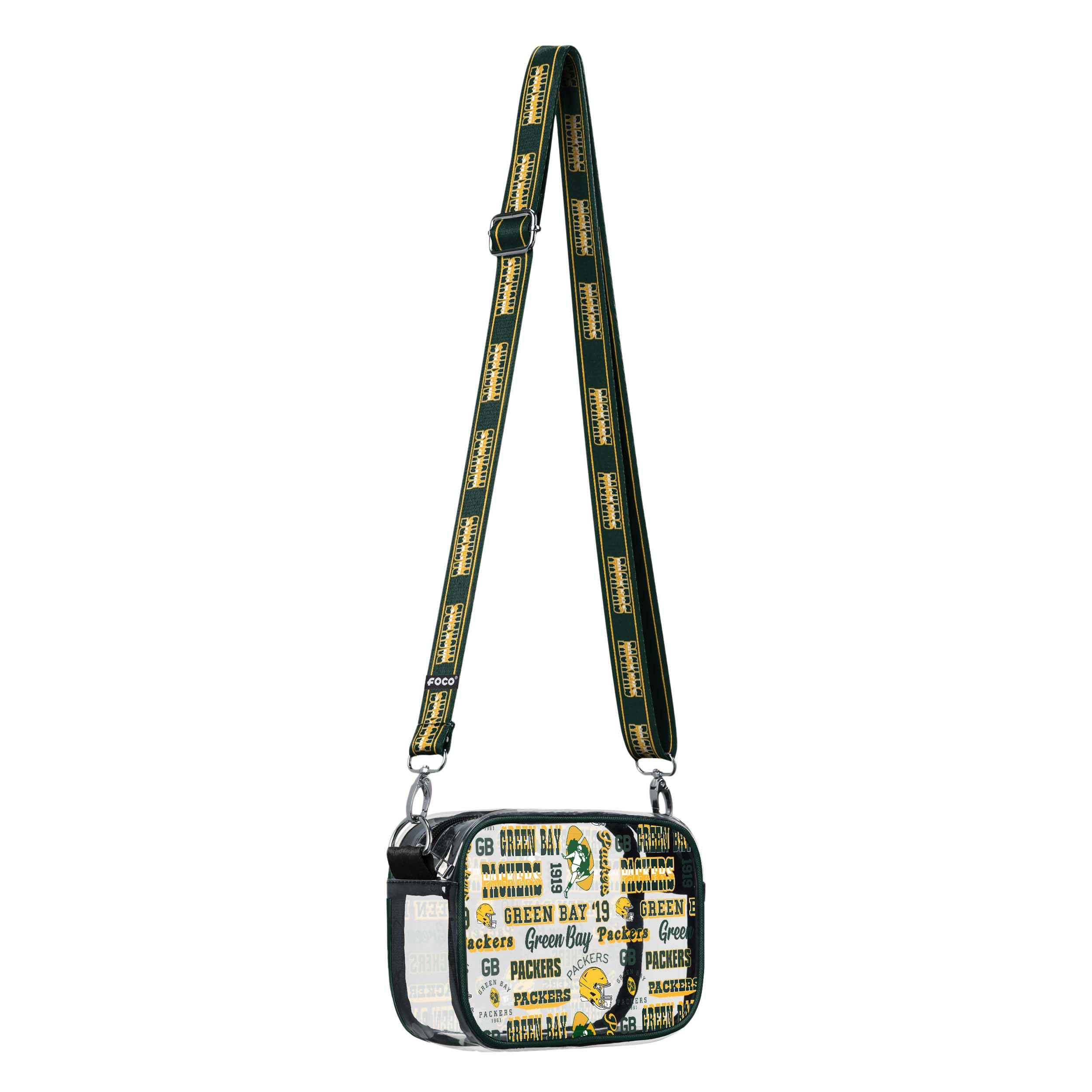 FOCO NFL Team Logo Retro Print Clear Crossbody Bag for Women & Men - Waterproof Stadium Approved Game Day Purse - Perfect for Football Games, Concerts & Travel