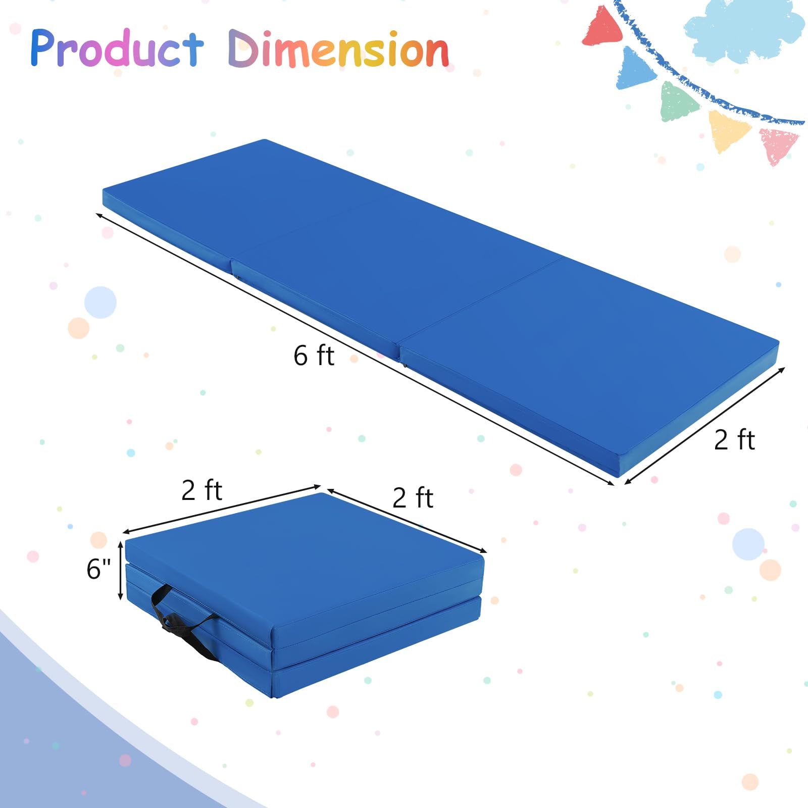 Giantex 6'x 2' Folding Gymnastics Mat - 2 Inch Thick Tumbling Mat with Hook & Loop Fastener & Carrying Handles - Portable Exercise Mat for Home Gym, Cheerleading, Yoga, Kids Play & Adult Fitness Training