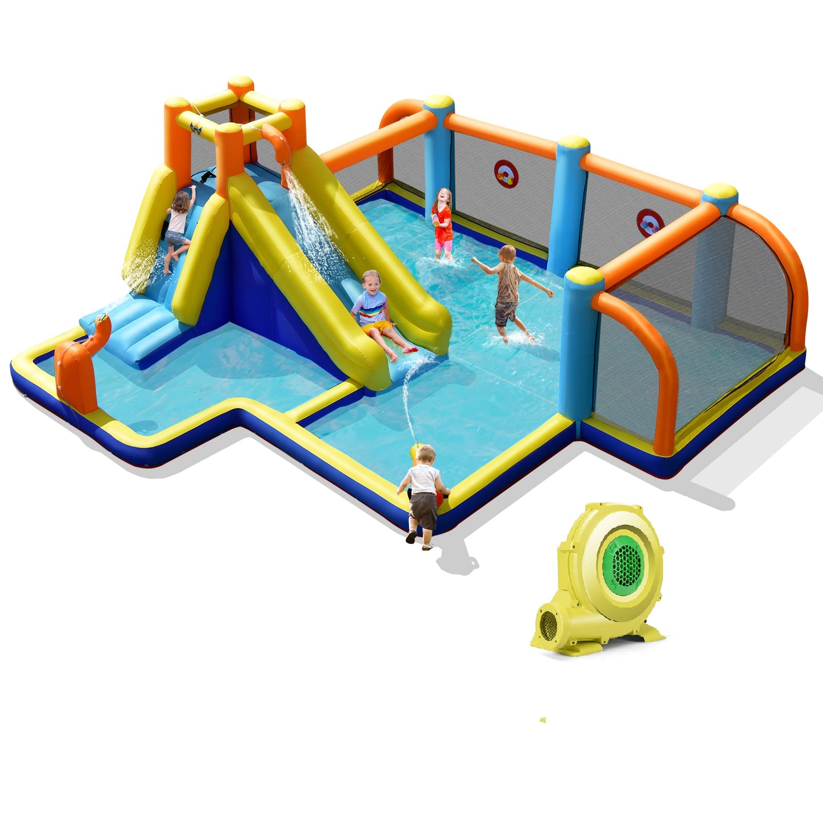 BOUNTECH 15x16.5FT Inflatable Water Slide with Splash Pool - Mega Water Soccer Bounce House for Outdoor Backyard Fun, Includes 735W Blower & Climbing Wall - Perfect for Kids Birthday Parties, Summer Gatherings, and Family Water Play Activities