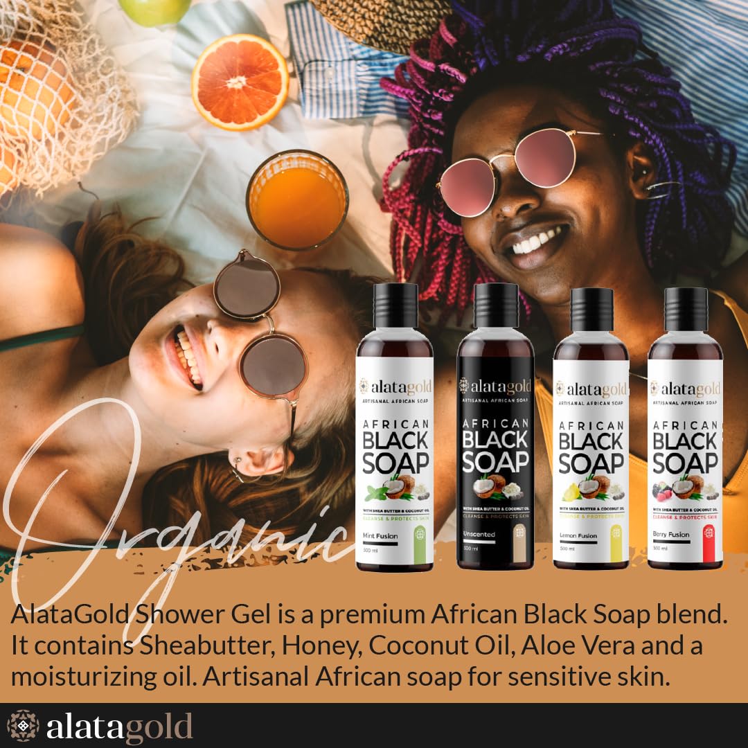 African Black Soap Liquid Body Wash (Pack of 2) - Moisturizing Black African Soap with Shea Butter, Aloe Vera, Honey & Coconut Oil - Deep Cleansing & Hydrating Body Wash for Dry, Sensitive Skin - 16.9 fl oz (Lemon Scent) - Perfect for Daily Shower, Spa Day & Post-Workout Refreshment