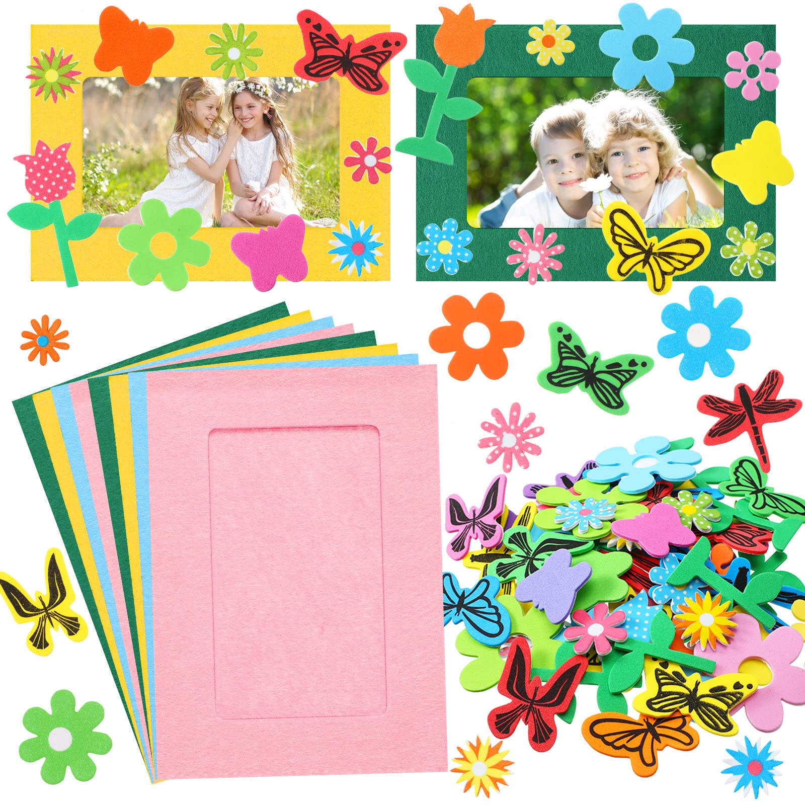 Spring DIY Craft Kit - 232 Pcs Felt Photo Frames & Floral Stickers for Home Decor & Party Favors