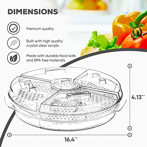 Chef's Star Clear Extra Large Acrylic Appetizer Serving Tray with Lid - 8 Compartment Vegetable & Shrimp Cocktail Dish - Large Iced Food Platter for Breakfast, Lunch, Dinner, Picnics & Parties - Perfect for Entertaining, Buffets & Holiday Gatherings