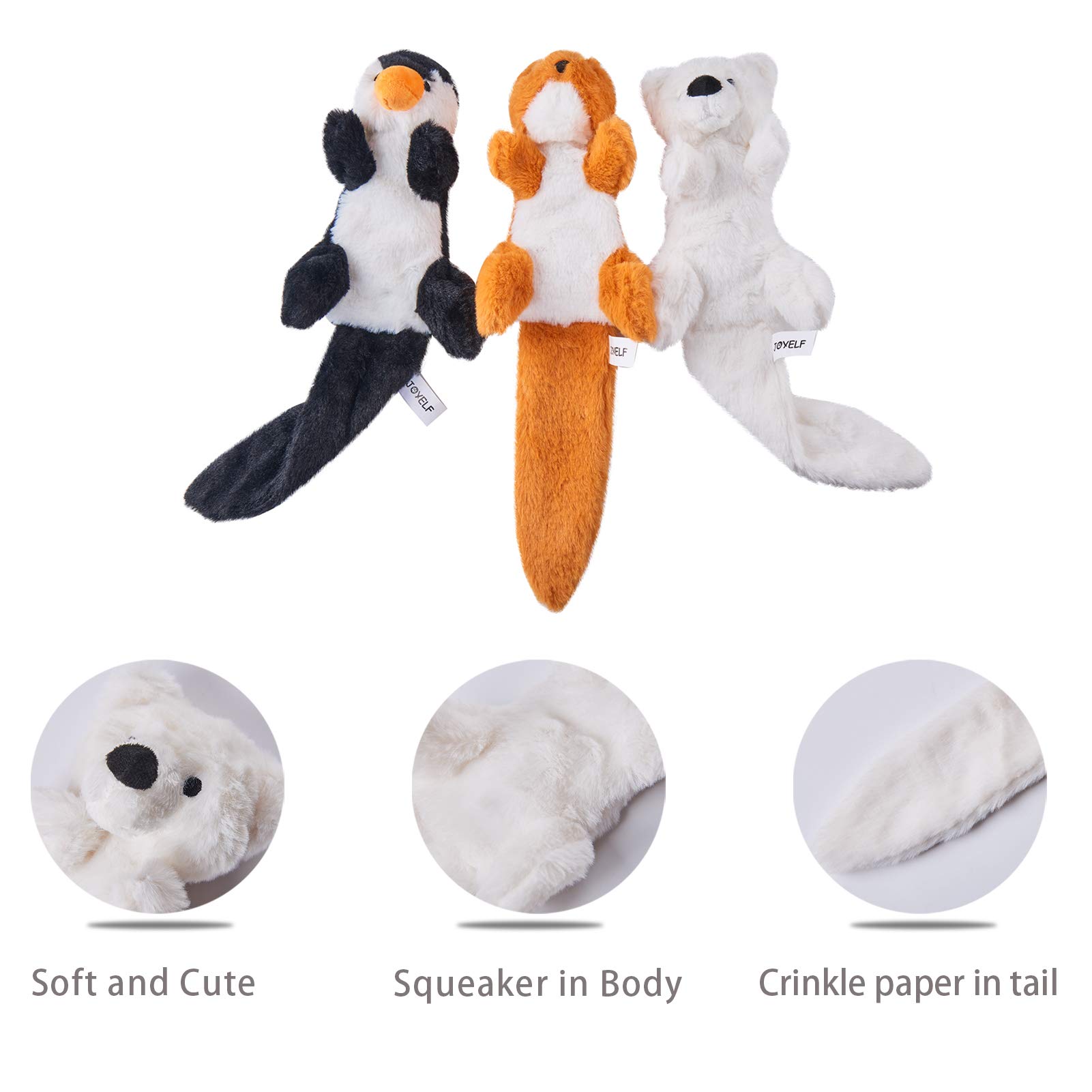 JOYELF Plush Squeaky Dog Toys for Medium & Large Dogs - 3 Pack Durable Interactive No-Stuffing Chew Toys with Crinkle Paper (Penguin, Polar Bear, Otter) | Perfect for Playtime, Training & Teething Relief