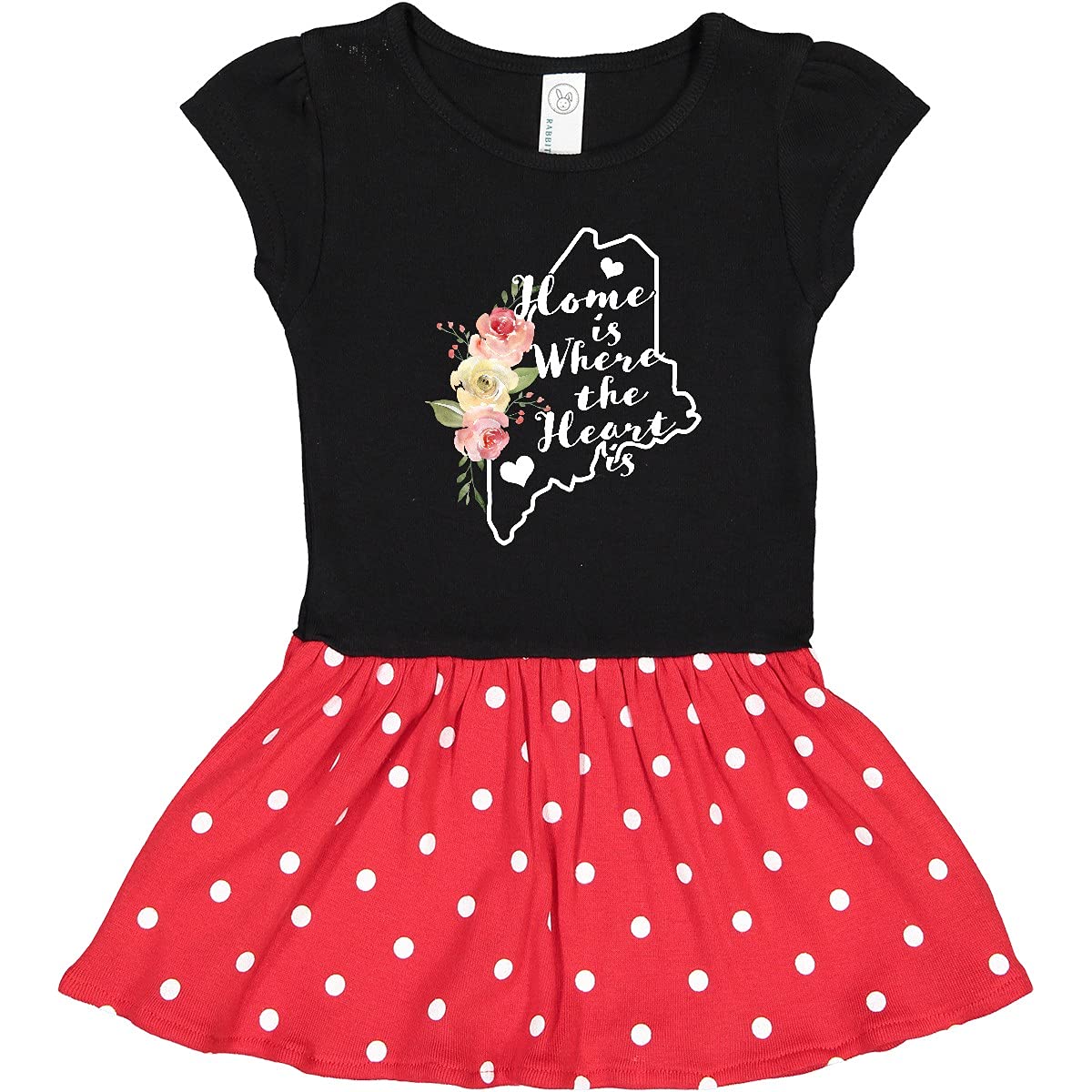 Inktastic Maine Home is Where The Heart is - Watercolor Floral Print Toddler Dress for Girls | Cute Casual Outfit for Playdates, Family Photos & Special Occasions