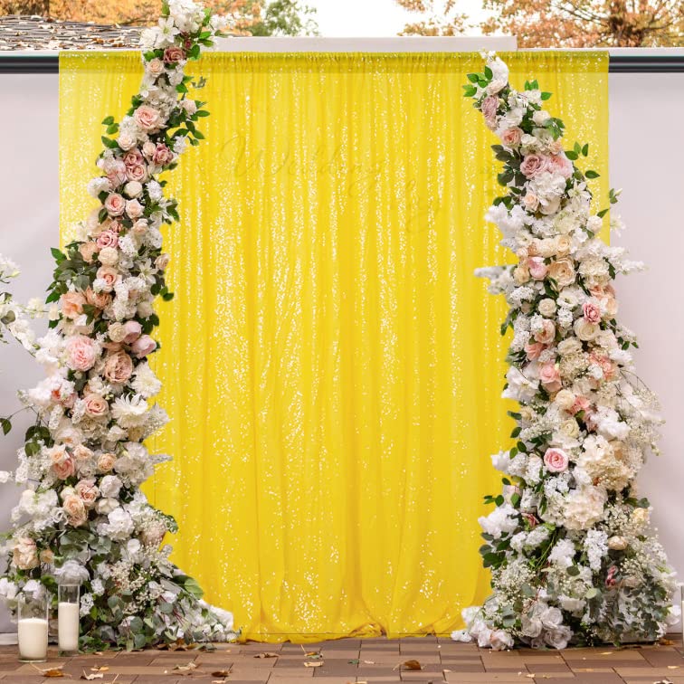 8x10 FT Yellow Sequin Backdrop Curtains for Photo Booth, Birthday, Wedding & Party Decor | Glitter Sparkle Shimmer Panel for Events & Celebrations