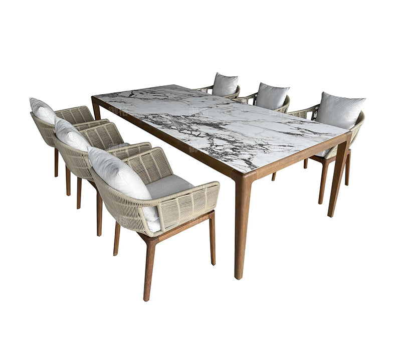 Premium Teak Stone Plate 5-Piece Outdoor Dining Set - Patio, Garden, and Backyard Furniture for Entertaining