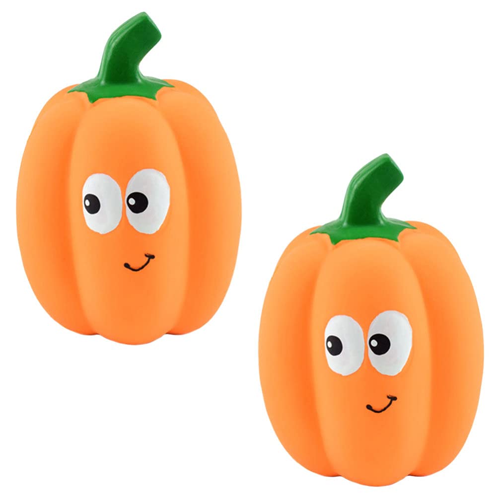 STOBOK 2-Pack Halloween Dog Squeaky Toys - Pumpkin-Shaped Latex Chew Toys for Puppies & Adult Dogs - Interactive Play, Teeth Cleaning & Brain Stimulation - Perfect for Playtime, Training & Halloween Costume Accessories