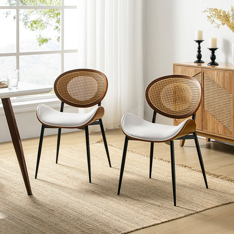 Flora Curved Wood Backrest Faux Leather Upholstered Dining Chair Cushion - Ergonomic Support for Kitchen, Restaurant & Office - Comfortable Seat Pad with Wooden Frame (Multiple Styles Available)