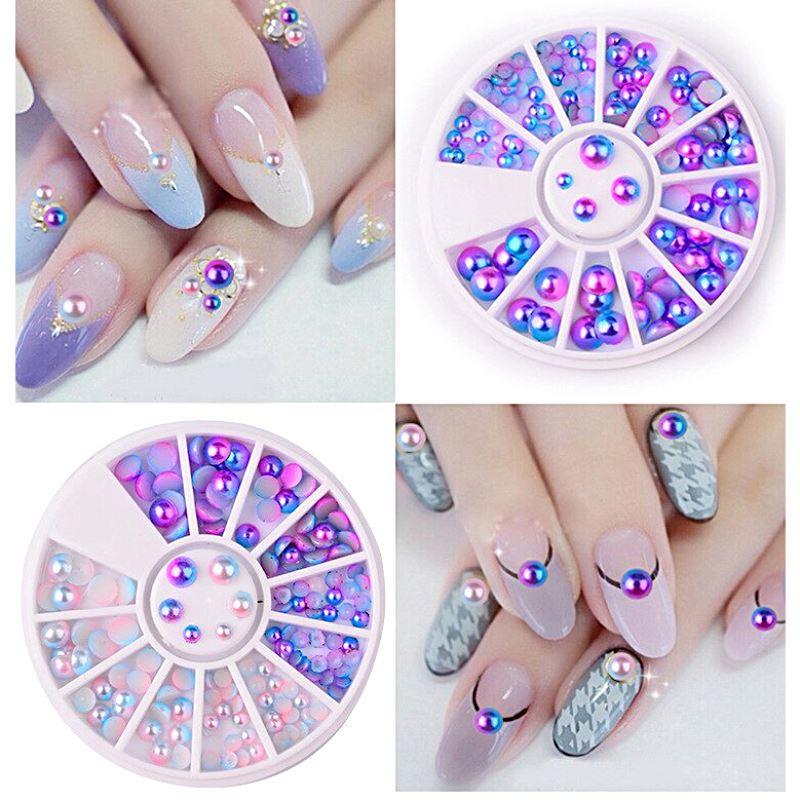 Mermaid Half Pearls Mixed Sizes Nail Art Decorations Wheel - DIY Nail Design for Manicure, Pedicure, Gel Polish & Acrylic Nails - Perfect for Salon, Home Use & Professional Nail Artists