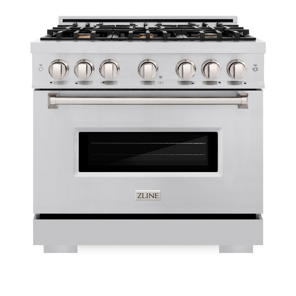 ZLINE 36 Inch 5.2 Cu. Ft. Stainless Steel Dual Fuel Range - Gas Cooktop & Electric Convection Oven with 6 Brass Burners (CDR BR 36) - Perfect for Home Kitchens & Professional Chefs