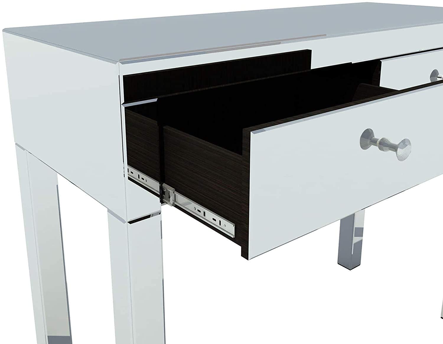 Modern Silver Mirror Writing Computer Desk with 2 Drawers - Sturdy Home Office Workstation for Study, Gaming & Remote Work - Space-Saving Design for Small Rooms & Apartments