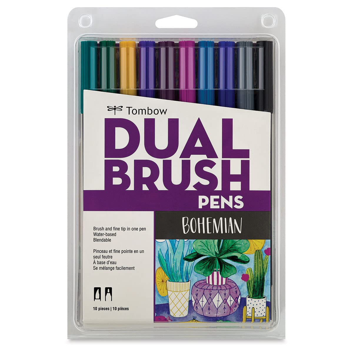 Tombow 56218 Dual Brush Pen Art Markers - 10-Pack with Blendable Brush & Fine Tips for Calligraphy, Hand Lettering & Illustration - Bohemian Color Set