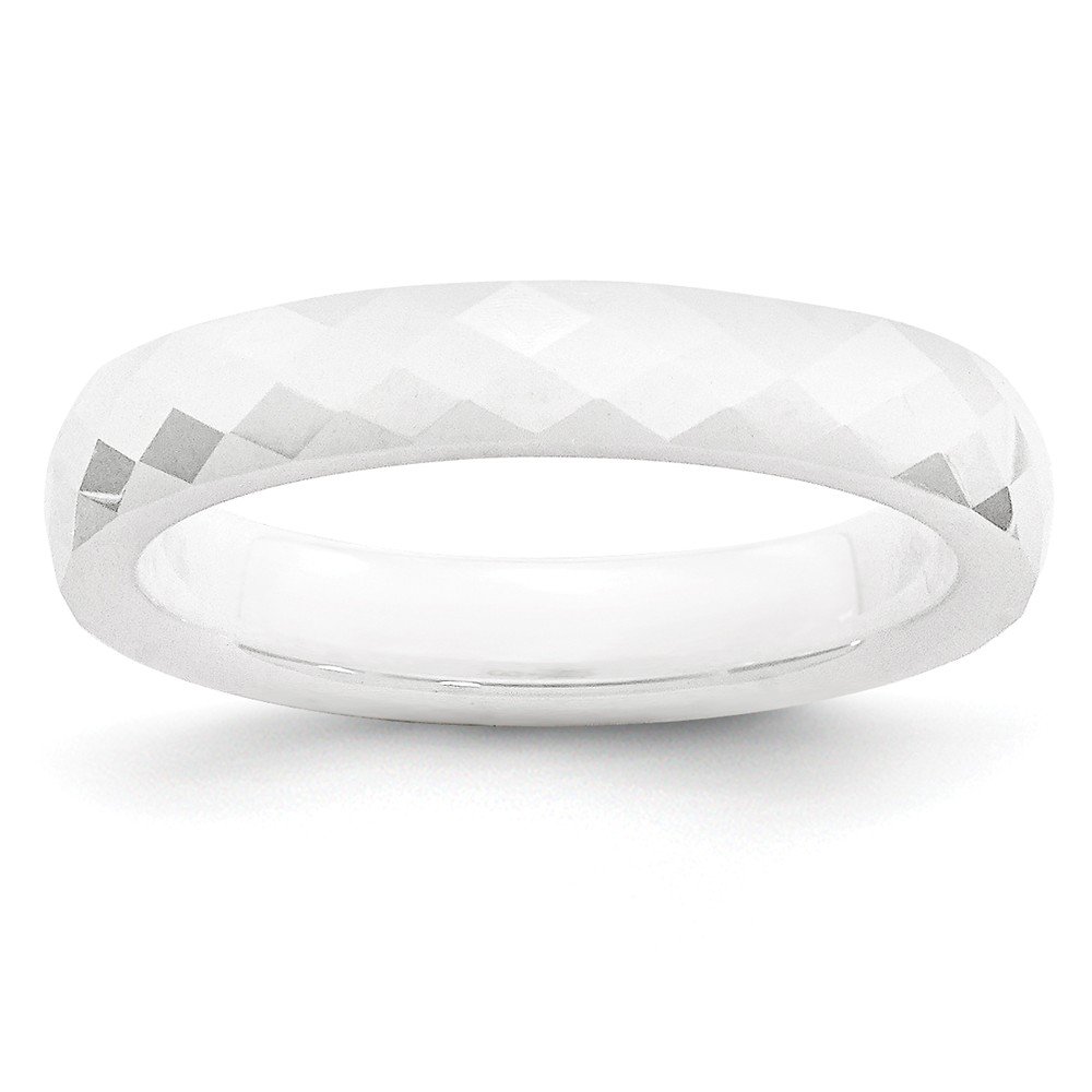Jewels By Lux Ceramic White 4mm Faceted Polished Wedding Band Ring for Men & Women - Perfect for Engagement, Anniversary, and Everyday Wear