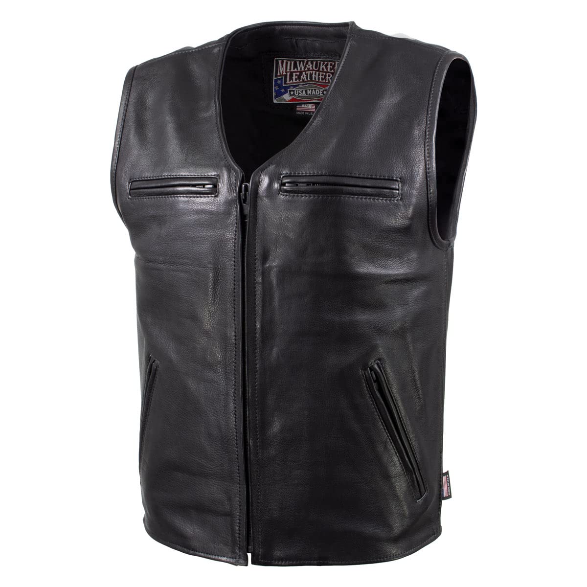 Premium Milwaukee Leather Men's Motorcycle Vest - USA Made Black Biker Rider Vest for Harley & Cruiser | Durable & Stylish for Riding, Events & Everyday Wear