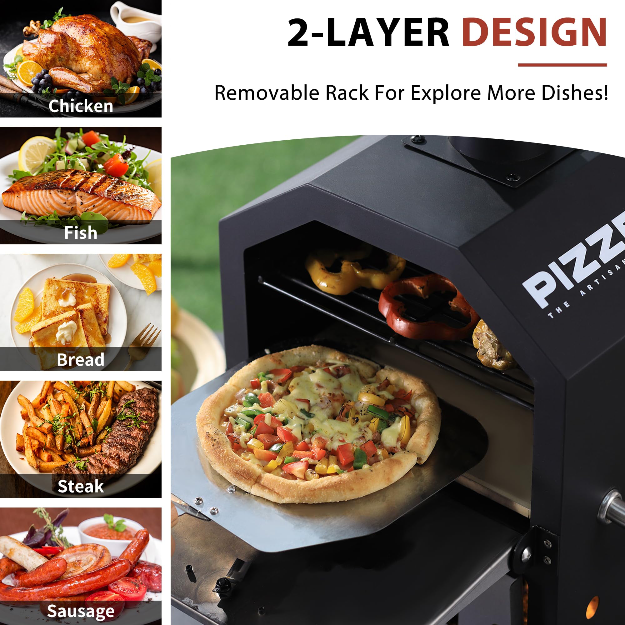 Outdoor Wood Fired Pizza Oven with Pizza Stone, Peel & Rack - 26 Inch Portable Camping Oven with Waterproof Cover & Folding Legs for Backyard, BBQ, Picnics & Gifts | Perfect for Outdoor Cooking, Parties & Family Gatherings