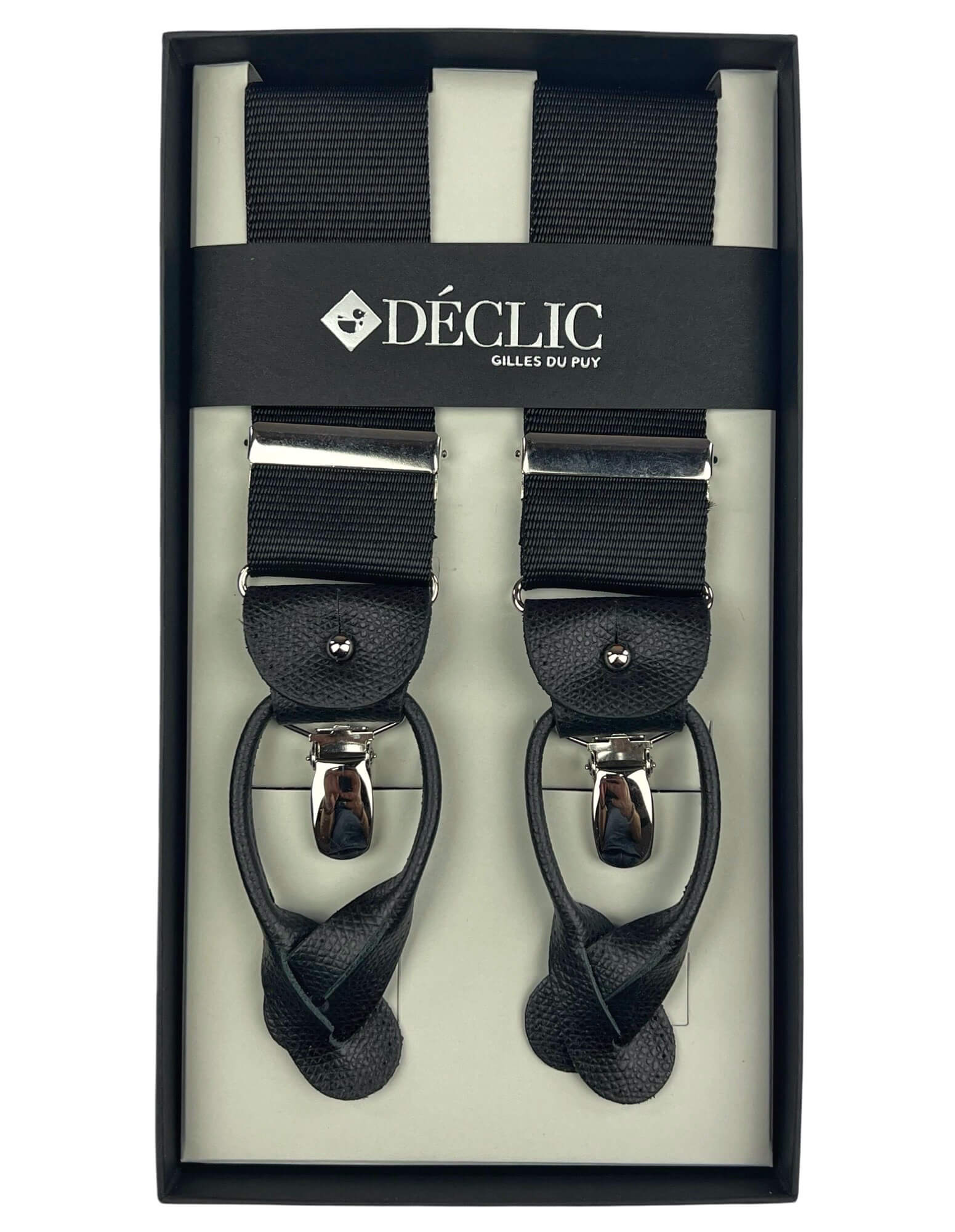 DÉCLIC Ribbed Satin 35mm 2 in 1 Braces - Adjustable Suspenders for Men & Women - Perfect for Formal Wear, Vintage Outfits & Cosplay - Black
