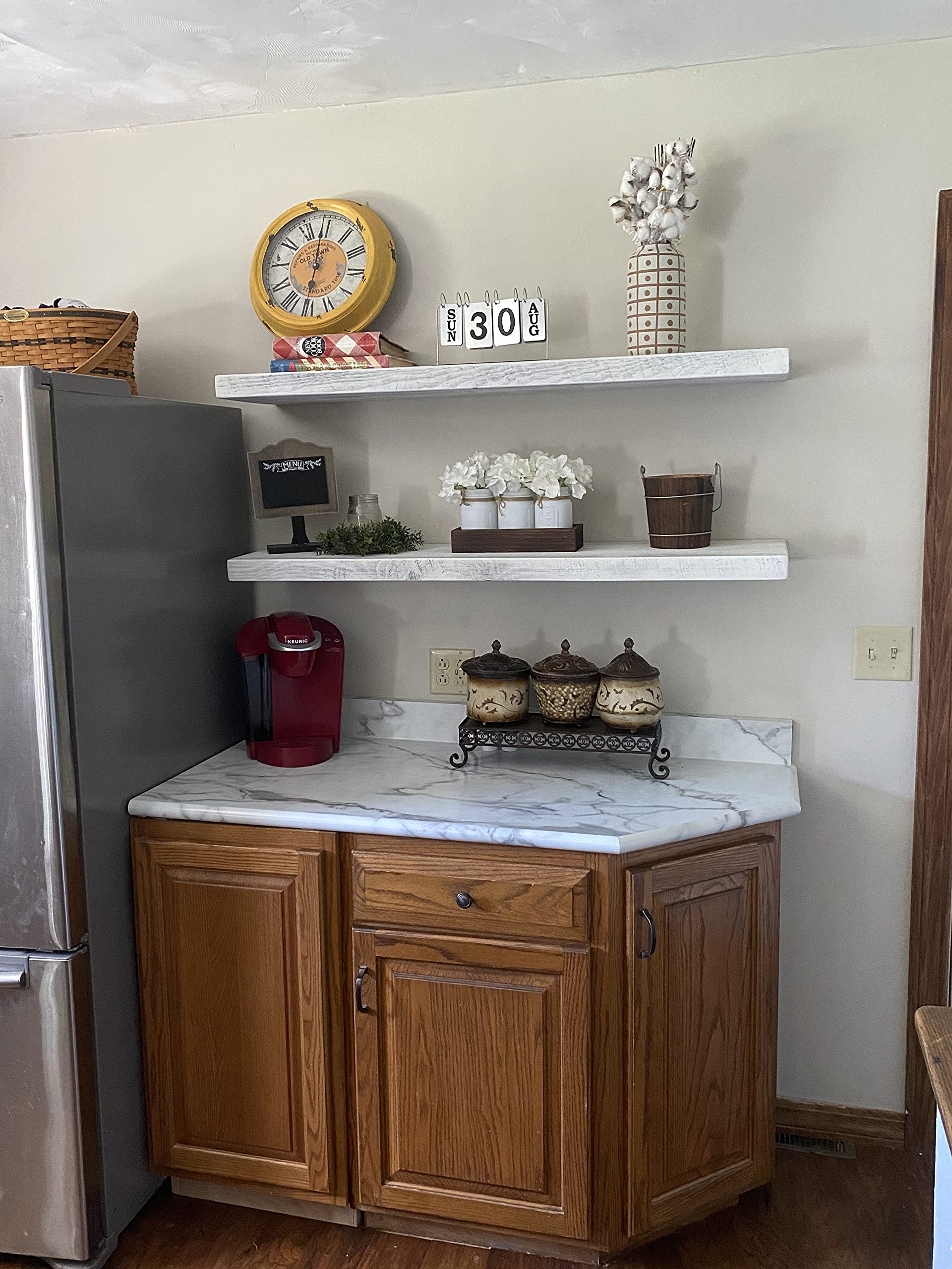 Joel's Antiques | Natural Wood Floating Shelves for Wall - Heavy Duty Rustic Bookshelves (2