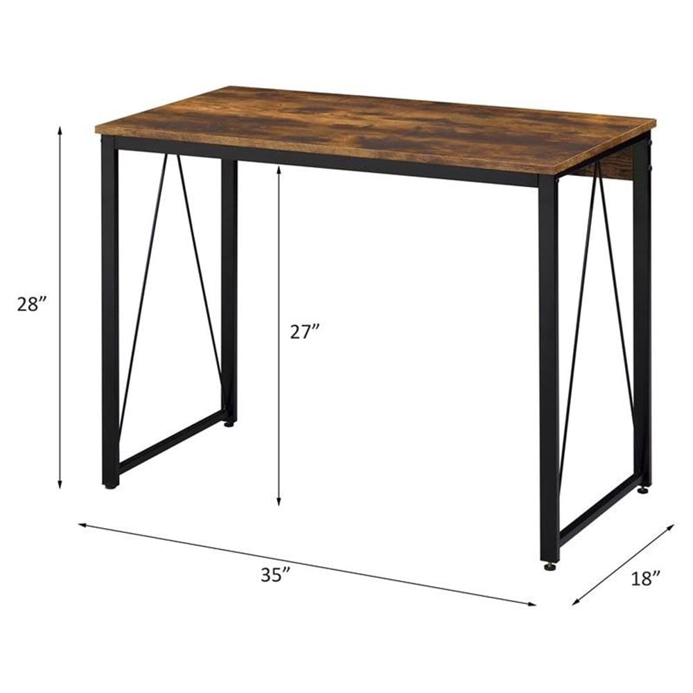 Acme Zaidin Wooden Rectangle Writing Desk - Weathered Oak & Black Finish - Perfect for Home Office, Study & Workspace