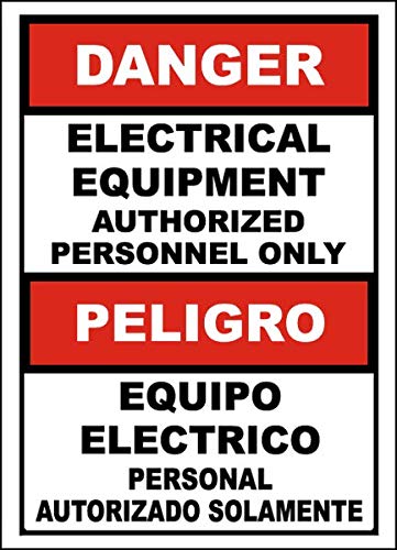 10 Pack Vinyl Safety & Warning Stickers - Bilingual Danger Electrical Equipment Authorized Only Signs (3.5