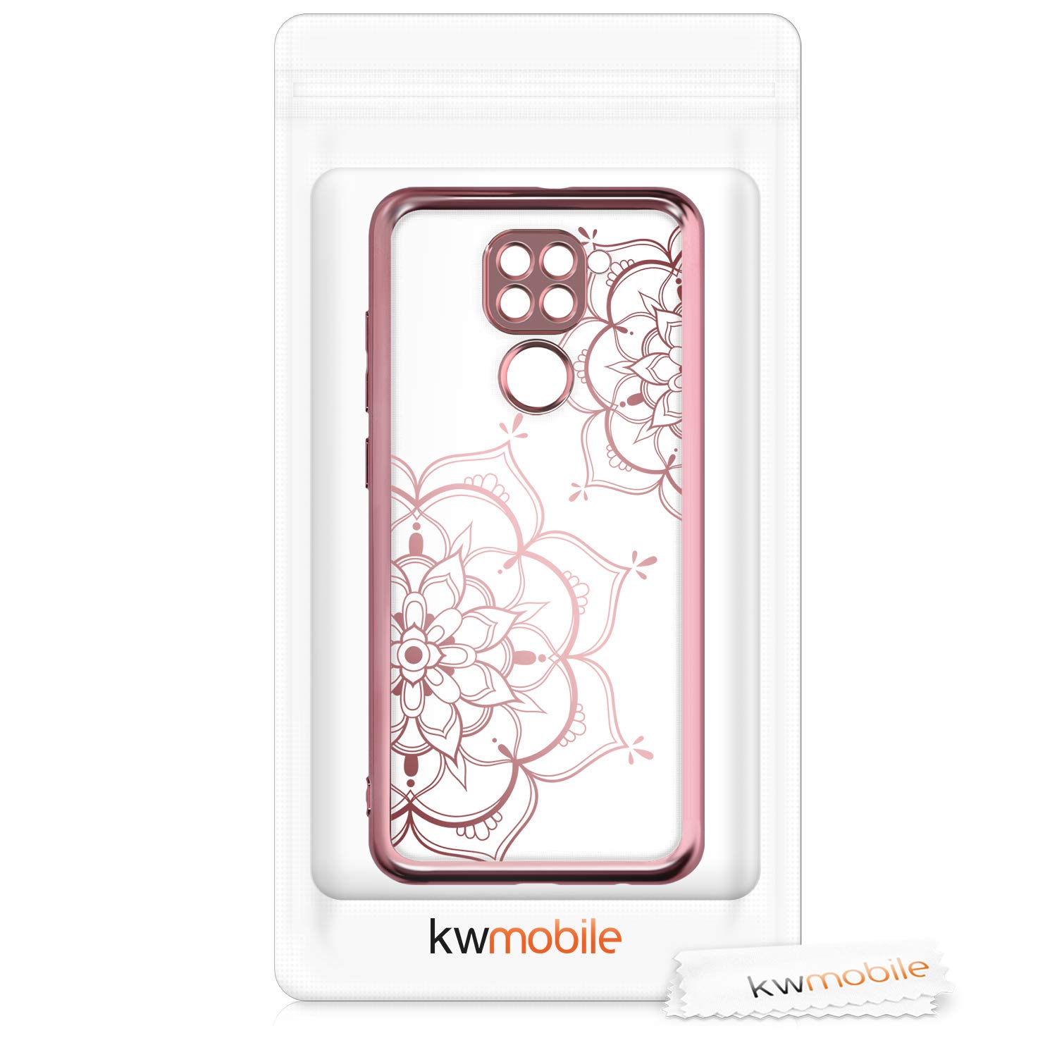 kwmobile Crystal Clear TPU Case for Xiaomi Redmi Note 9 - Soft Flexible Transparent Silicone Phone Cover with Rose Gold Flower Design - Perfect for Everyday Protection & Style Enhancement