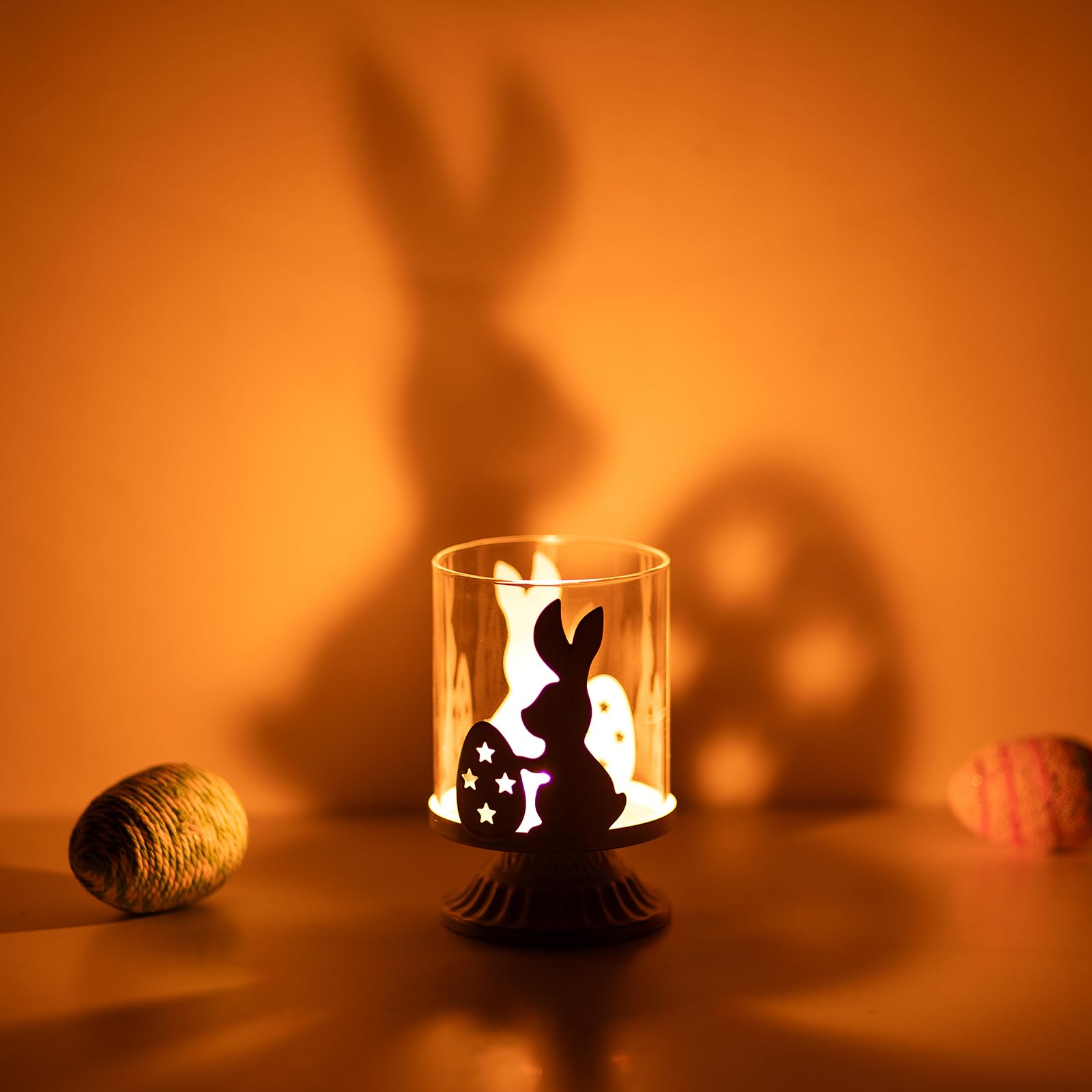 Distressed White Bunny Pillar Candle Holders for Easter Decor - Rabbit Tealight Candle Holders for Table Centerpieces, Family Party Events & Spring Home Decor | Perfect for Easter Gifts, Wedding Decorations and Holiday Table Settings