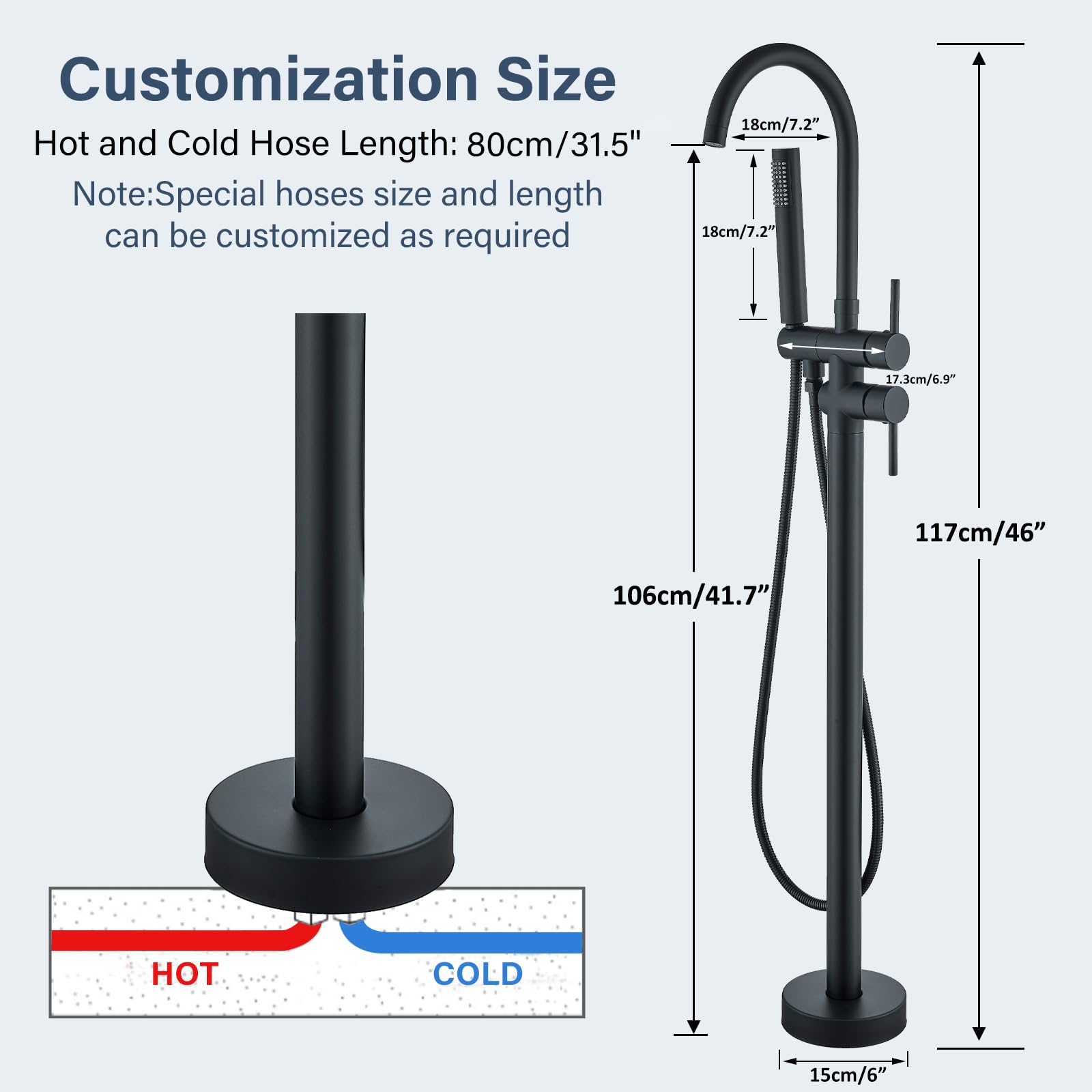 NeierThodore Matte Black Freestanding Bathtub Faucet - Floor Mount Tub Filler with 2 Handles & Hand Shower Sprayer - Modern Bathtub Shower Mixer Tap for Luxury Bathroom & Spa Experience