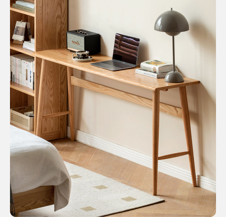 Solid Oak & Cherry Wood Narrow Office Desk - Compact Workspace Solution for Small Spaces & Home Offices