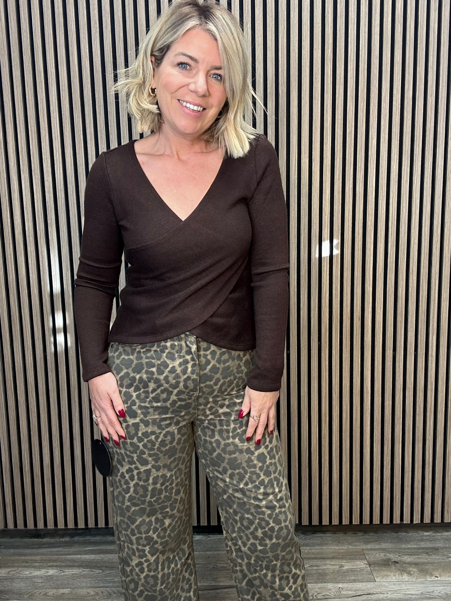 Karia Wrap Top Women's Casual Shirt Coffee Bean Color - Perfect for Work, Date Night & Everyday Wear