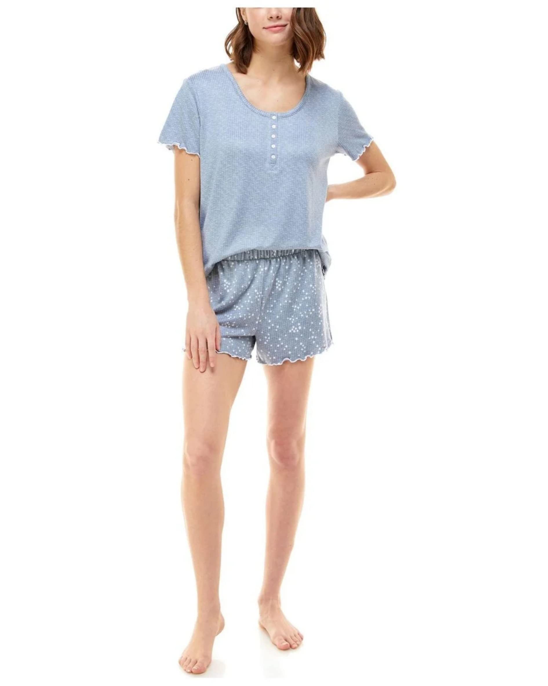 Roudelain Women's Ribbed Lettuce Trim Shorts Loungewear Set - Soft Cotton Sleepwear Pajamas for Women | Perfect for Sleep, Lounge & Vacation | Cozy Home Wear, Summer Nightwear, Beach Cover-Up