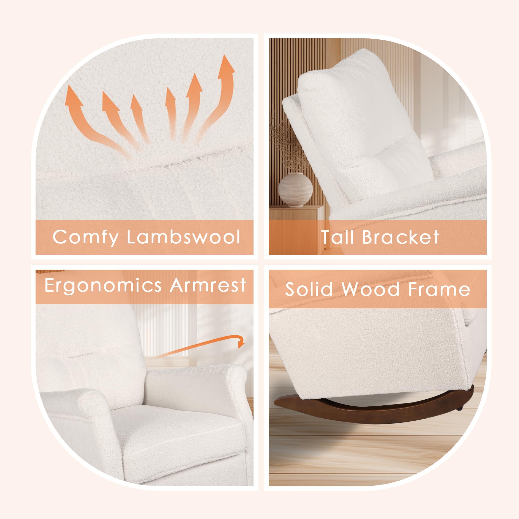 **White Teddy Rocker Glider Chair - High Back Nursing Rocking Chair for Mom, Nursery & Baby Room, Comfortable Reading Chair for Living Room & Bedroom - Perfect for Breastfeeding, Relaxing & Storytime**