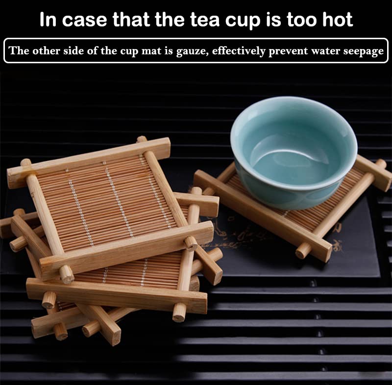AKOAK 2-Pack Handmade Bamboo Coasters for Kung Fu Tea & Coffee - Natural Wood Drink Mats for Table Protection - Perfect for Tea Ceremony, Coffee Bar & Kitchen Decor