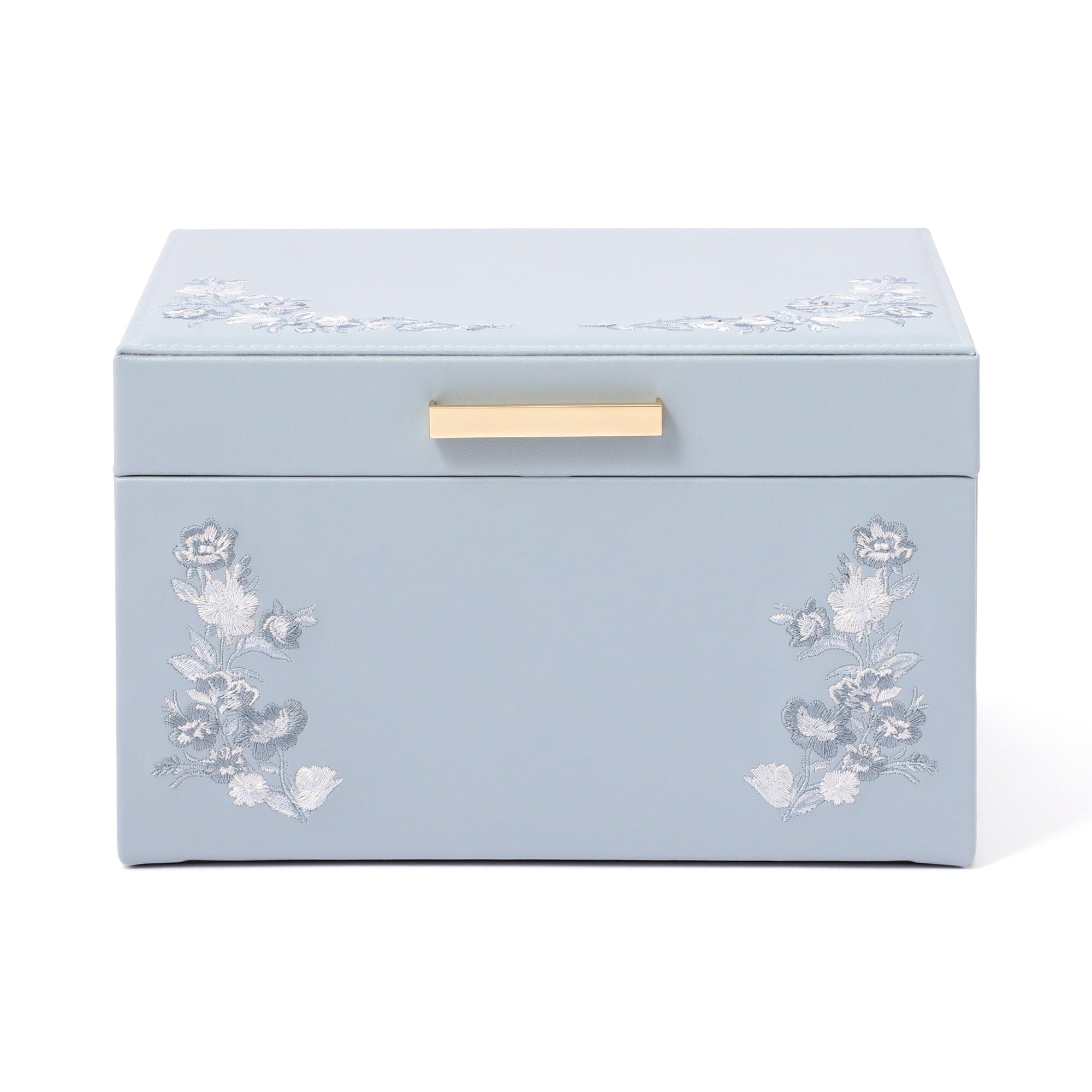 Exquisite Large Blue Embroidery Flower Jewelry Box - Perfect for Organizing Necklaces, Rings & Earrings - Elegant Home Decor & Gift Idea