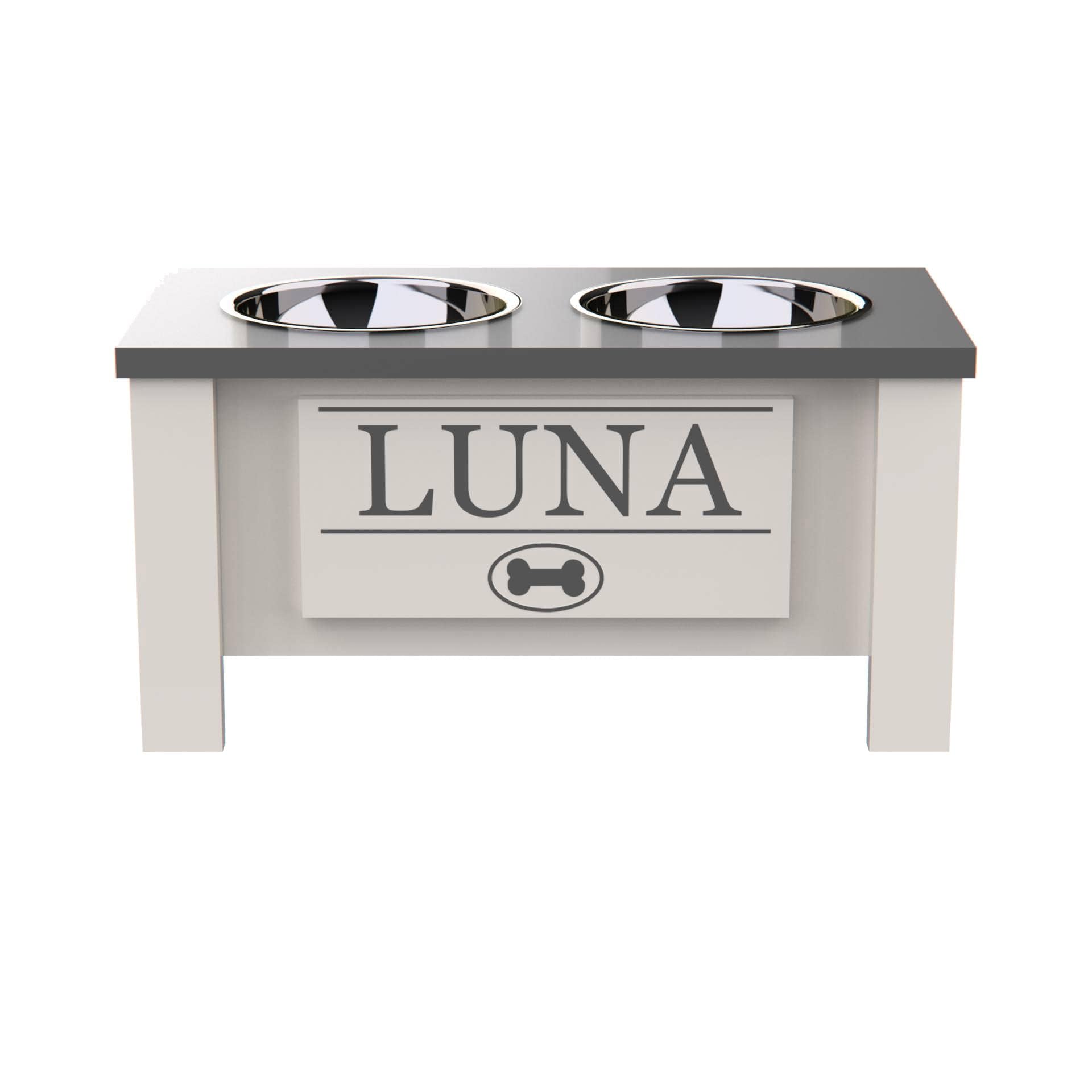 Personalized Elevated Dog Bowl Stand for Large, Medium, Small & X-Small Dogs - Stainless Steel Pet Food & Water Bowls with Internal Storage - Adjustable Height Raised Feeder for Joint Health (Medium, Grey) - Perfect for Kitchen, Living Room or Outdoor Use