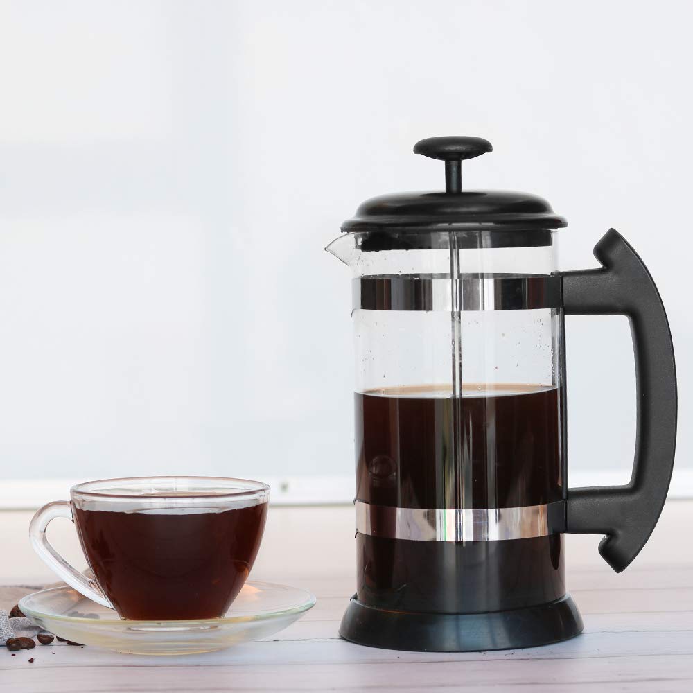 Premium 8-Cup French Press Coffee Maker - 1000ml (34oz) Stainless Steel & Borosilicate Glass - Ideal for Brewing Coffee, Loose Leaf Tea & Creating Milk Froth - Perfect for Home, Office & Camping Use