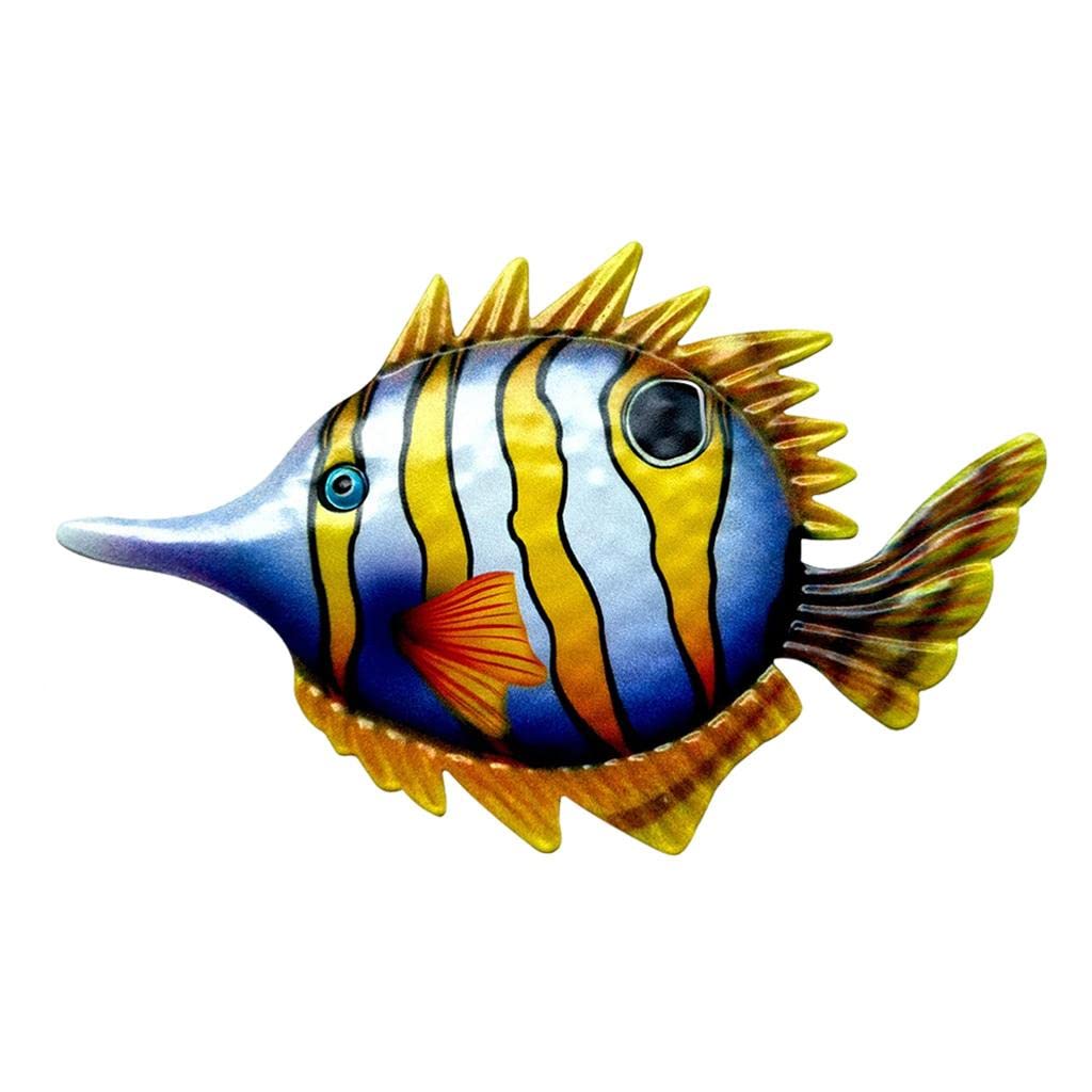 Rustic Iron Fish Wall Decor - Handcrafted Beach Themed Home Hanging Art in Yellow | Perfect for Coastal, Nautical & Boho Style Living Rooms, Bedrooms & Bathrooms
