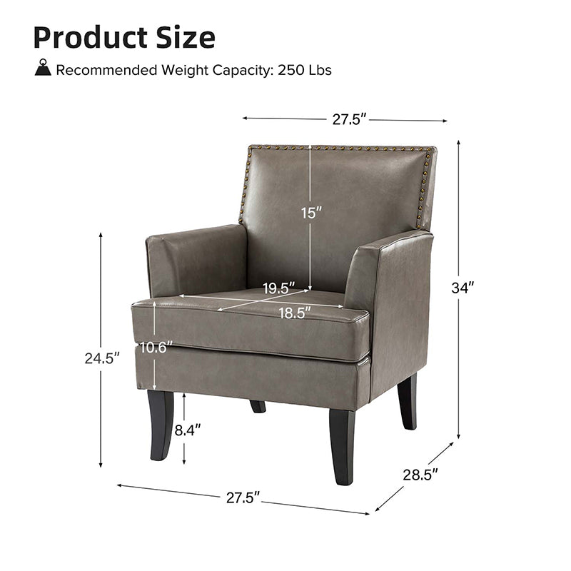 Fatima Vegan Leather Armchair - Modern PU Leather Lounge Chair for Living Room, Office & Bedroom - Eco-Friendly Faux Leather Accent Chair with Sturdy Metal Legs