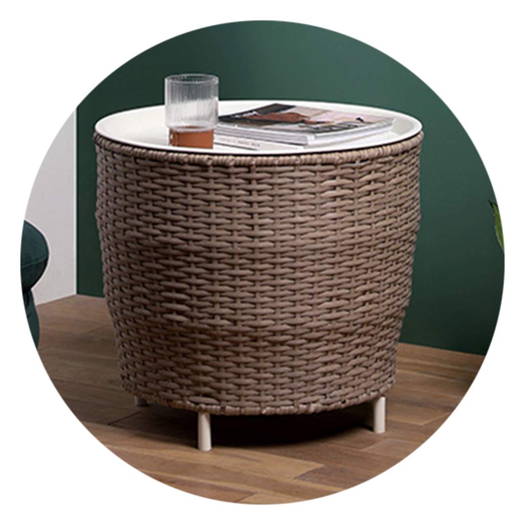 Round Rattan Coffee Table with Storage Basket - Modern Living Room Center Table for Sofa, Nightstand, Corner | Perfect for Small Spaces & Home Decor