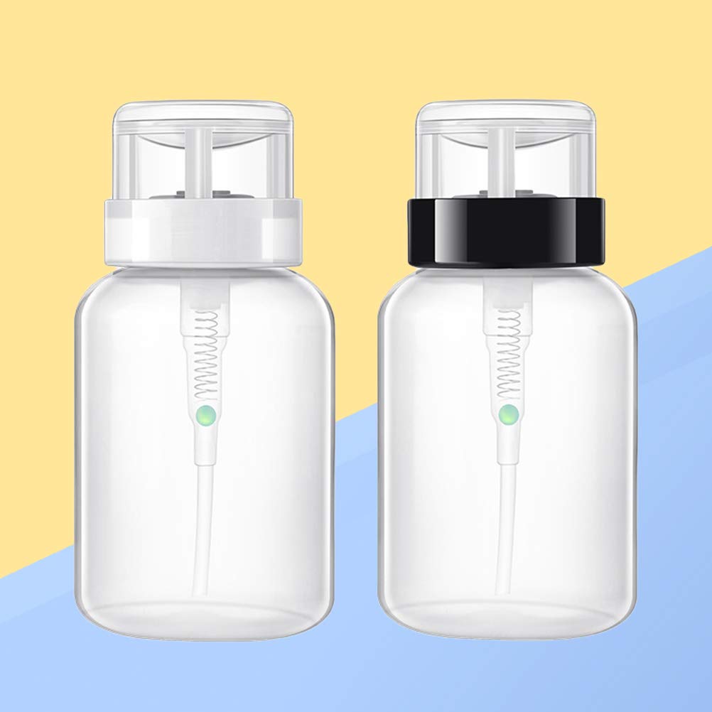 2-Pack Clear Nail Polish Pump Dispenser Bottles - Travel-Sized Empty Nail Polish Remover Containers with Clamshell Design for DIY Nail Art, Makeup & Cosmetic Liquids | Perfect for Salons, Travel Kits & Home Organization