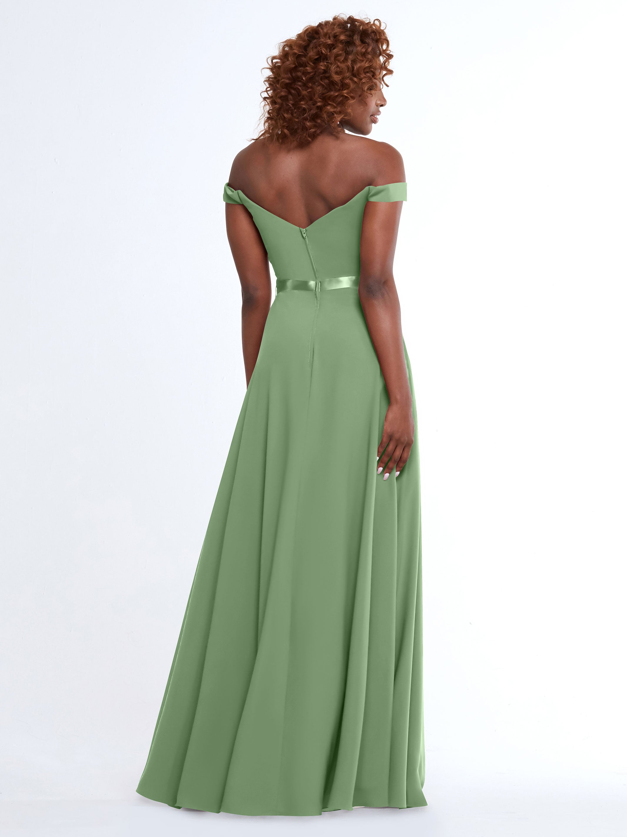 Elegant Off-The-Shoulder A-Line Chiffon Bridesmaid Dress with Sash - Size 80100 | Perfect for Weddings, Formal Events & Special Occasions