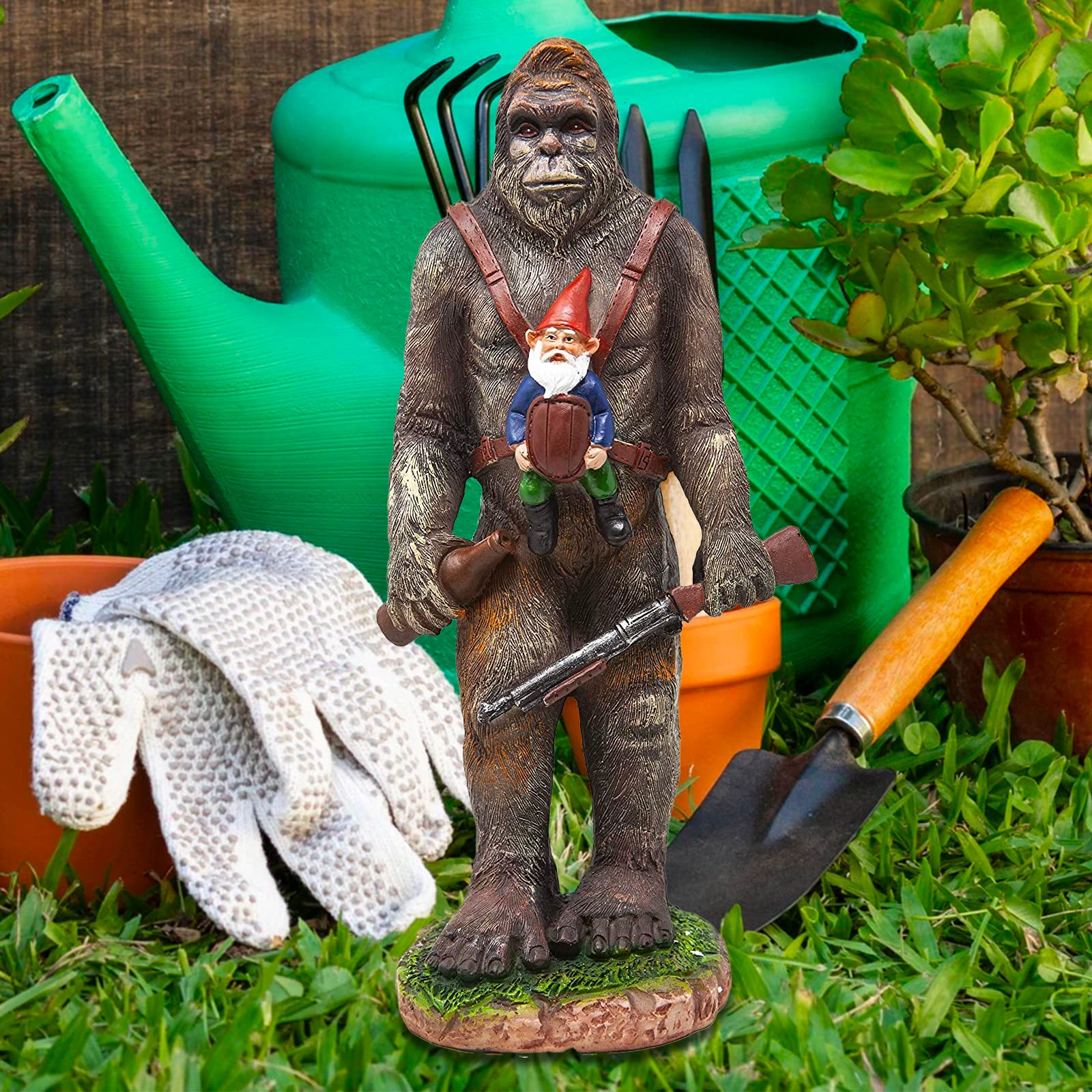 Bigfoot and Gnome Garden Statue - Funny Outdoor Decor for Patio, Yard, or Lawn - Perfect for Garden, Home, and Halloween Decorations