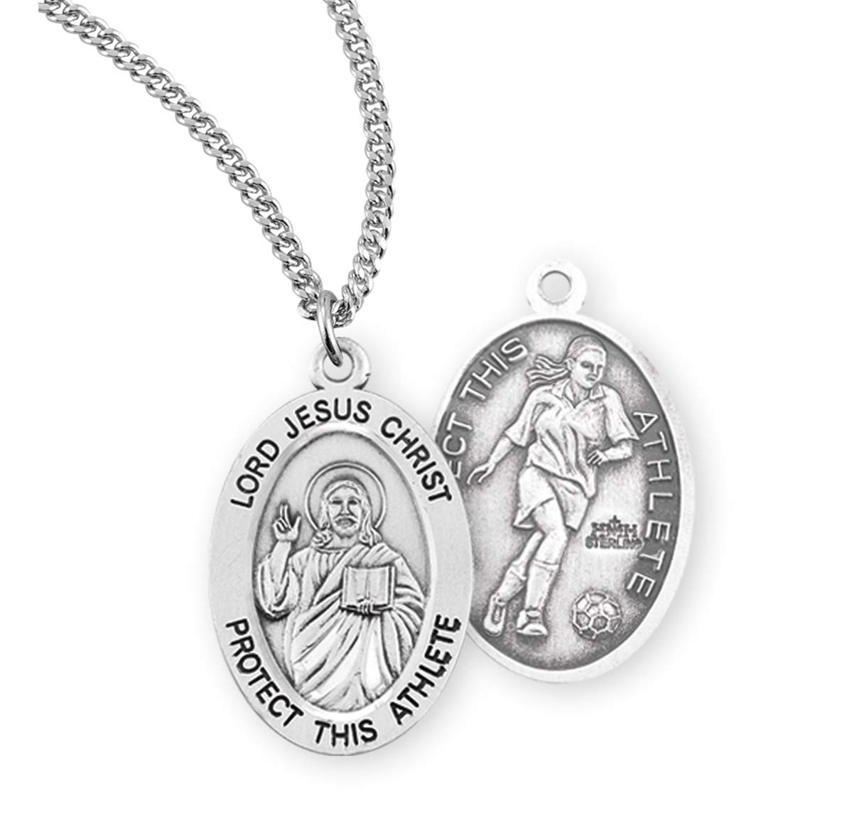 Lord Jesus Christ Sterling Silver Oval Medal for Female Soccer Athletes - Perfect Gift for Christian Sports Lovers & Team Motivation