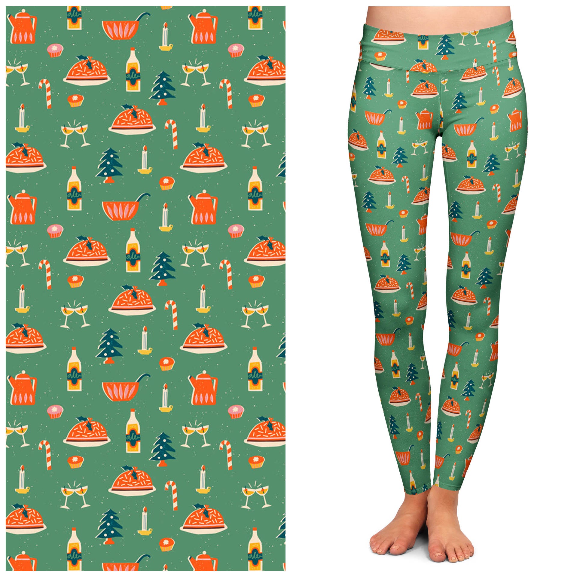 Festive Feast Buttery Soft High Waisted Yoga Leggings for Women - Lipstick & Chrome - Perfect for Christmas, Yoga, Workout & Lounge Wear
