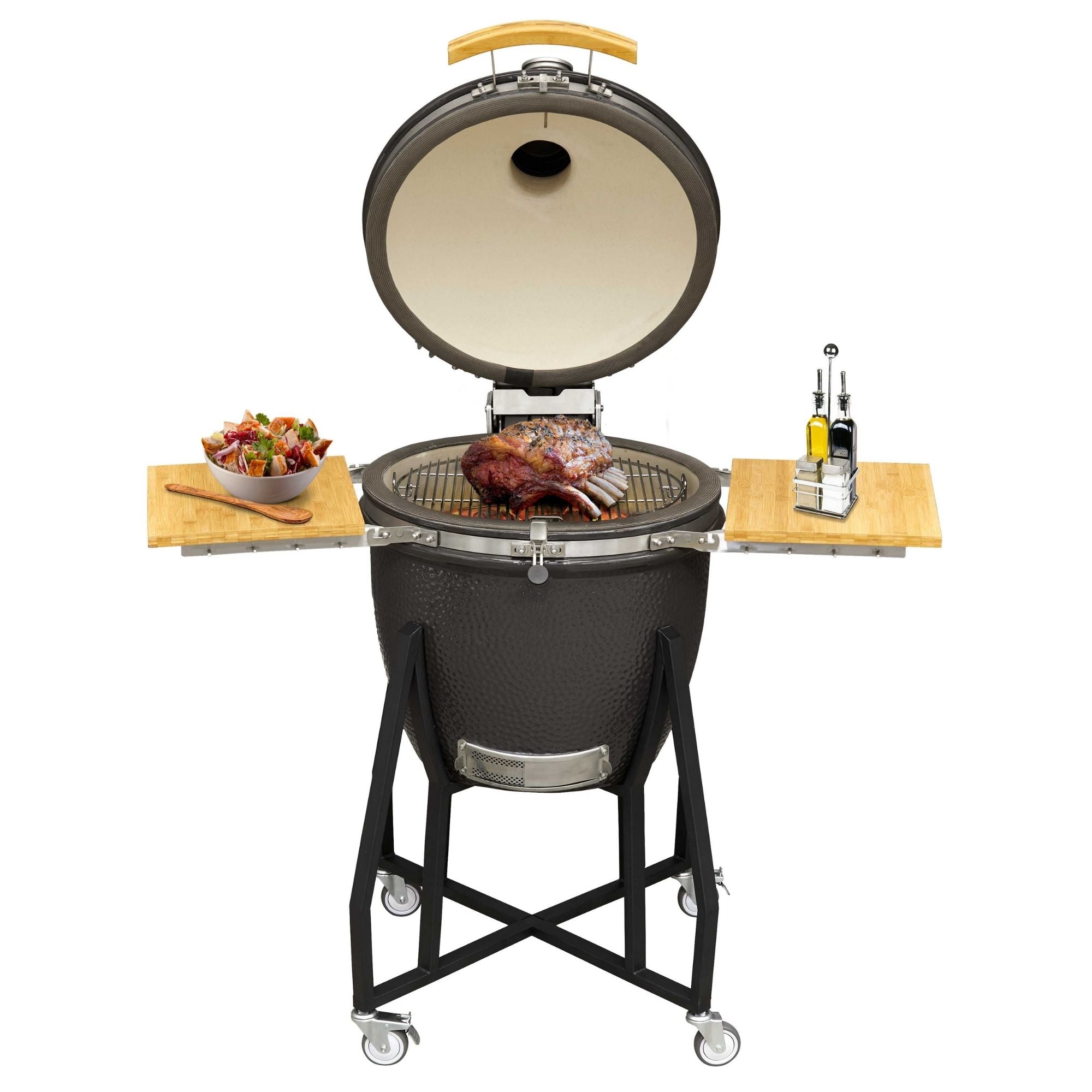 Premium Kamado Style Ceramic Charcoal Grill & Smoker - 22 Inch (56cm) Outdoor BBQ Oven with Wheels & Stand - Perfect for Backyard Grilling, Smoking, and Outdoor Cooking Parties