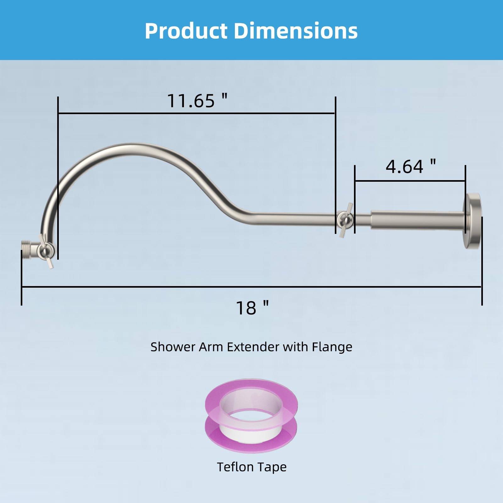 Hibbent All Metal Upgraded 18-Inch Shower Head Extension Arm - Adjustable Height & Angle with Lock Joint - Universal Brass Shower Arm with Flange - Brushed Nickel Finish - Perfect for Bathroom Renovation & Spa-Like Shower Experience