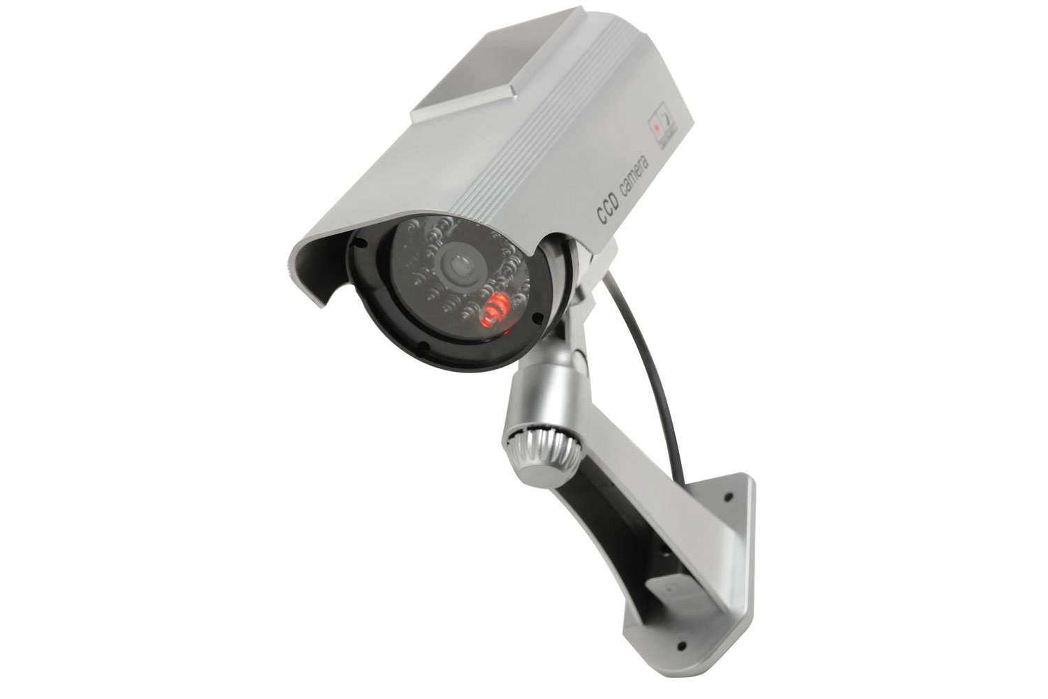 JUSTOP 4 Pack Fake Security Camera Outdoor Indoor Waterproof Dummy CCTV with Realistic LED Light - Solar & Battery Powered Silver - Ideal for Home, Office, and Business Surveillance