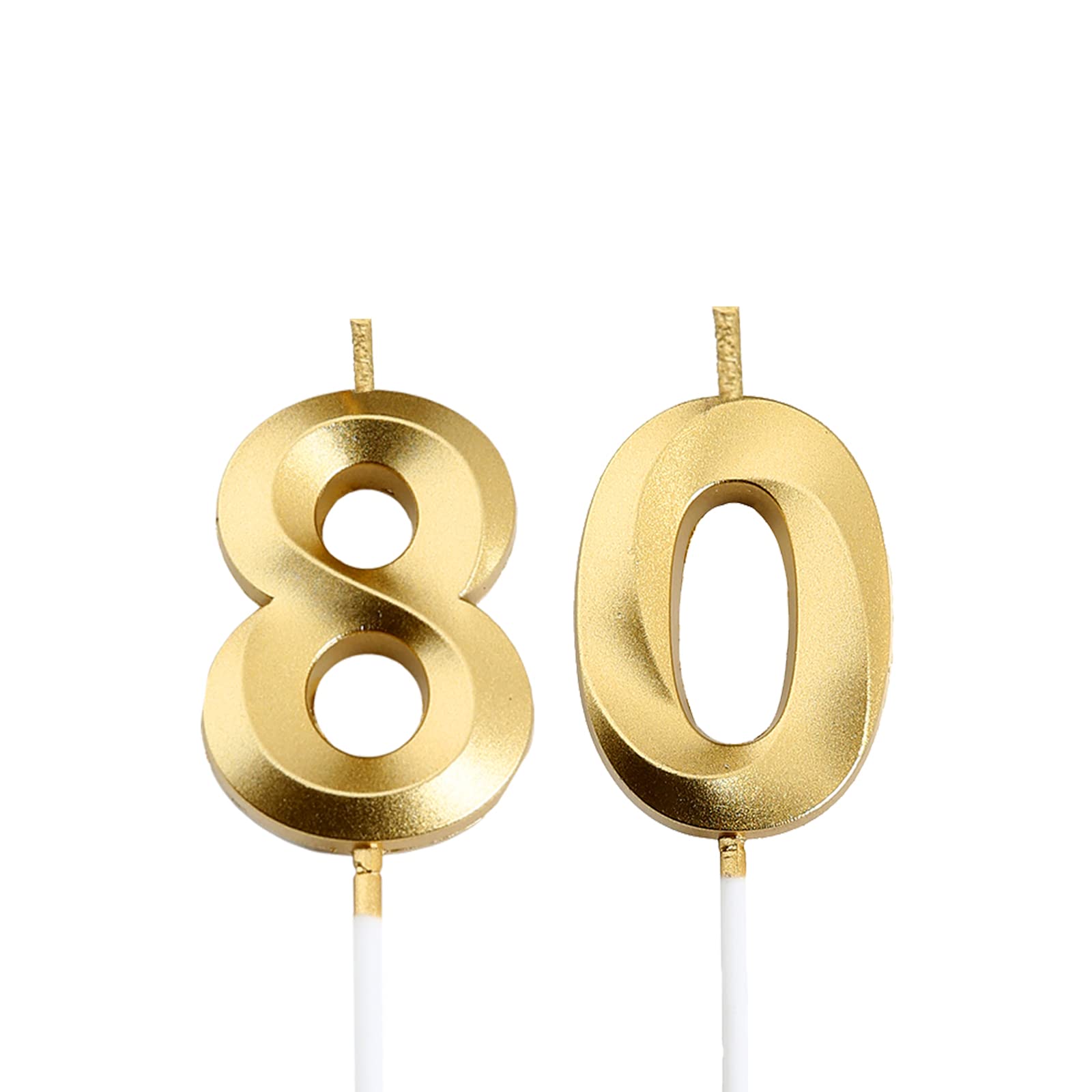Gold Number 80 Cake Topper Candles - 80th Birthday Party Decorations for Women & Men - Perfect for Milestone Celebrations, Anniversary Cakes, and Retirement Parties
