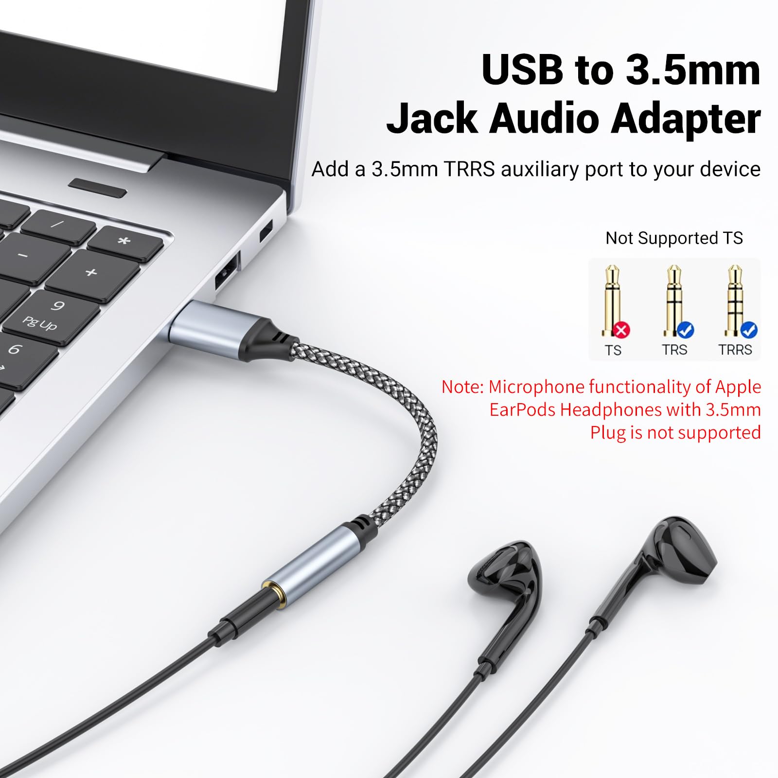 Pastall USB to 3.5mm Jack Audio Adapter - External Stereo Sound Card Converter for Headphones, PS4, PS5, Mac, PC, Laptop & Docking Station | Plug & Play for Gaming, Music & Conference Calls
