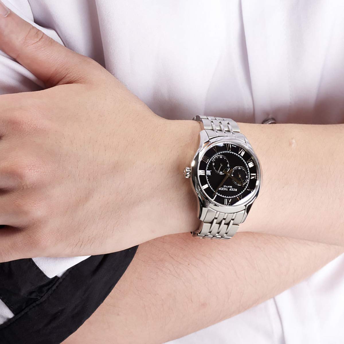 REEF TIGER Men's Luxury Automatic Watch - Stainless Steel Analog Business Dress Watch with Date Display (RGA165-YBY) | Perfect for Office, Formal Events & Professional Settings